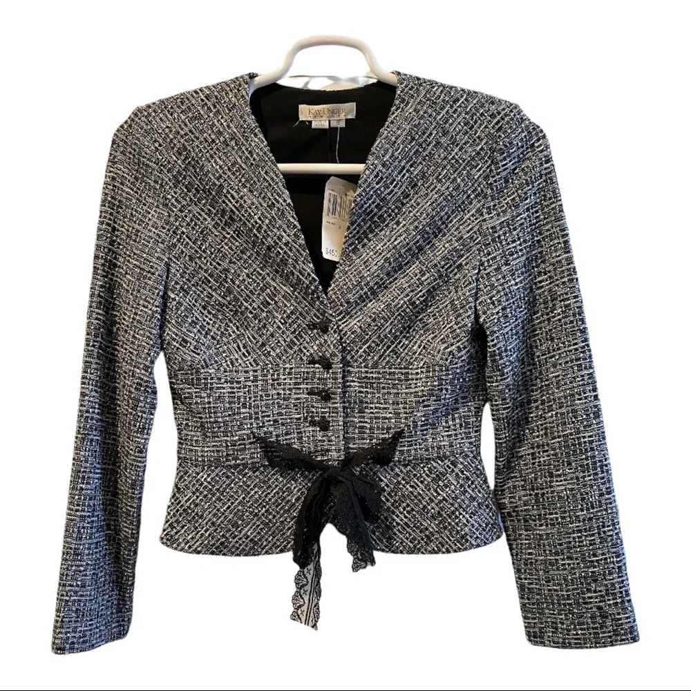 🆕 KAY UNGER New York 2 piece Skirt Suit Size 8 NWT Blue Multi 💙🖤 NWT - Picture 3 of 12